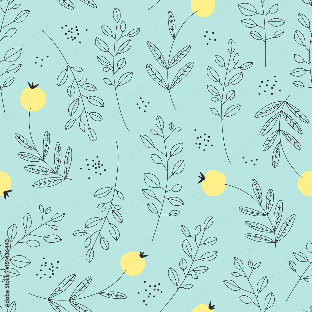 Poster seamless pattern with leaves and berries