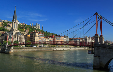 Fototapeta na wymiar Passerelle Paul Couturier over the Saone in Vieux Lyon, the old town of Lyon, France.
