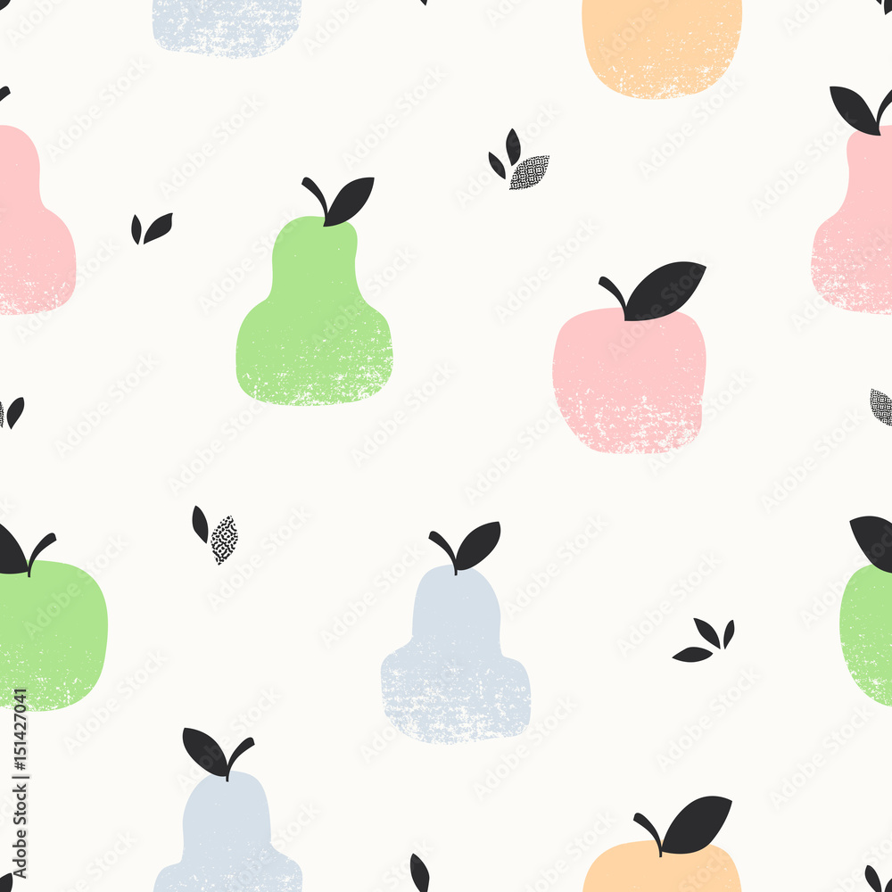 Poster seamless pattern with apples, pears and leaves