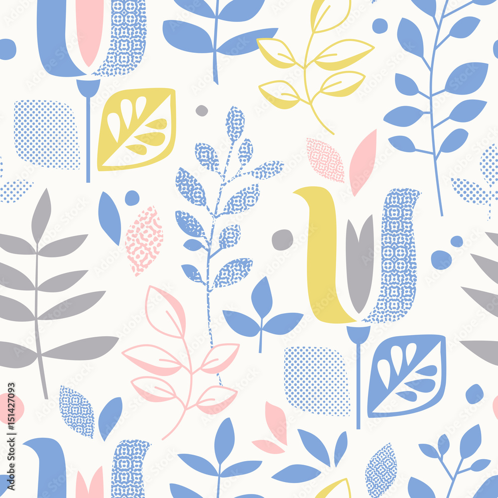 Aufkleber seamless pattern with abstract flowers and leaves