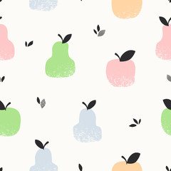 seamless pattern with apples, pears and leaves
