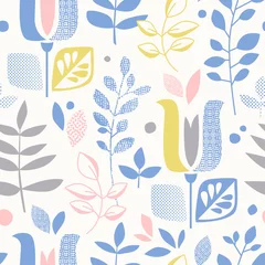Wallpaper murals Scandinavian style seamless pattern with abstract flowers and leaves