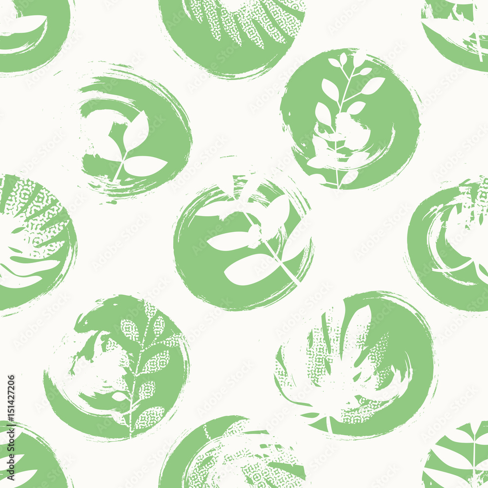 Poster seamless pattern with hand drawn circles and leaves