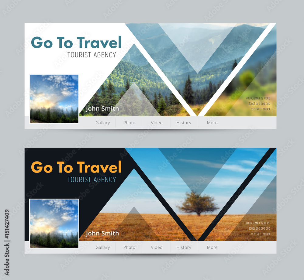 Poster template of white and black banner with triangles for images for social networks