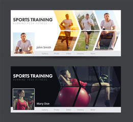 Fototapeta na wymiar Design social banners for sports, jogging, gym with images in the form of an arrow