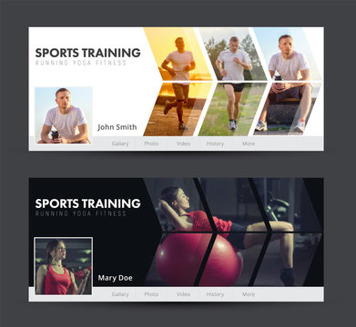 Design social banners for sports, jogging, gym with images in the form of an arrow