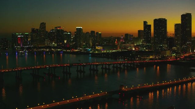 Aerial view of Miami, Florida at dusk