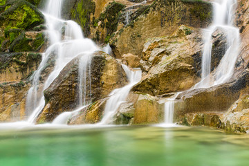 Emerald Water of the Torre Torrent Falls. Silk water. Tarcento, Friuli to discover