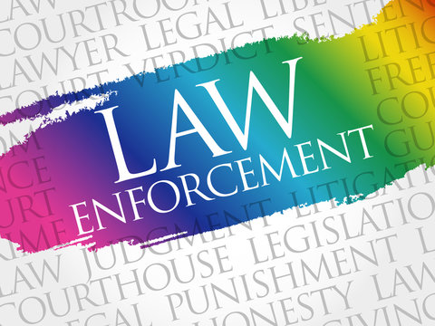 Law Enforcement Word Cloud Collage, Social Concept Background