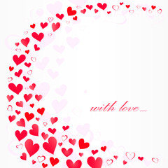 lot of pink hearts in wavy shape and with love You text on a white background, pink shadow,  square