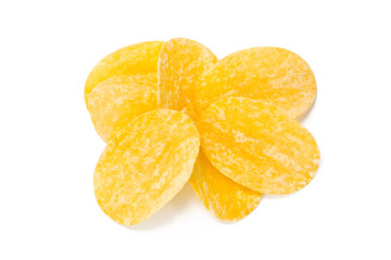 yellow potato chips isolated on white