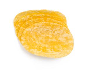 yellow potato chips isolated on white
