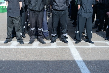 Jail. Prisoners and guards on the building. Russian Penal System.