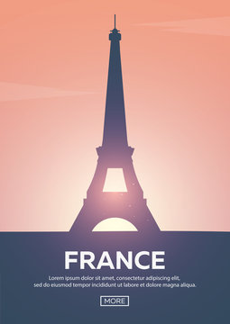 Travel poster to France. Landmarks silhouettes. Vector illustration.