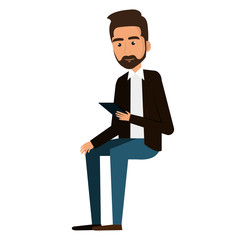young man with smartphone avatar character vector illustration design