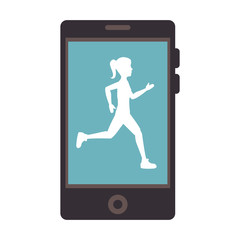 smartphone device with woman running vector illustration design