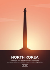 Travel poster to North Korea. Landmarks silhouettes. Vector illustration.