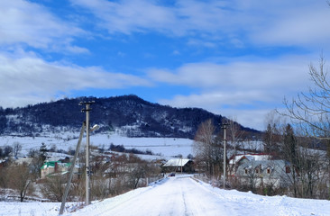 Beautiful landscape with road at resort on winter day