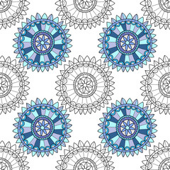 Decorative black and white seamless pattern for coloring books. Background of the abstract elements. Illustration