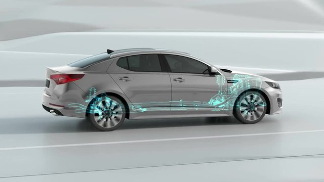 Abstract City car structure overview during driving View . 4k