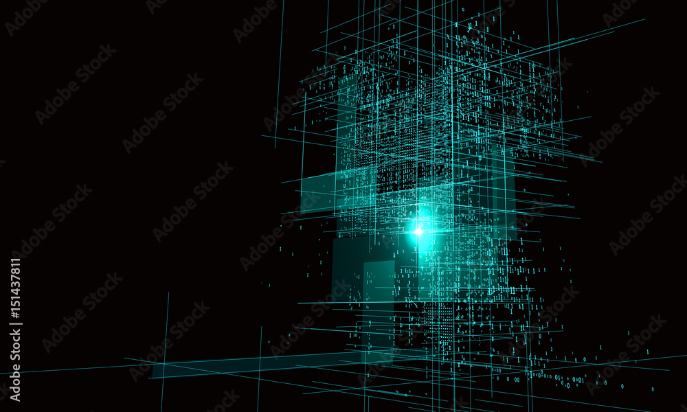 Poster a high - rise graphic design consisting of binary numbers.