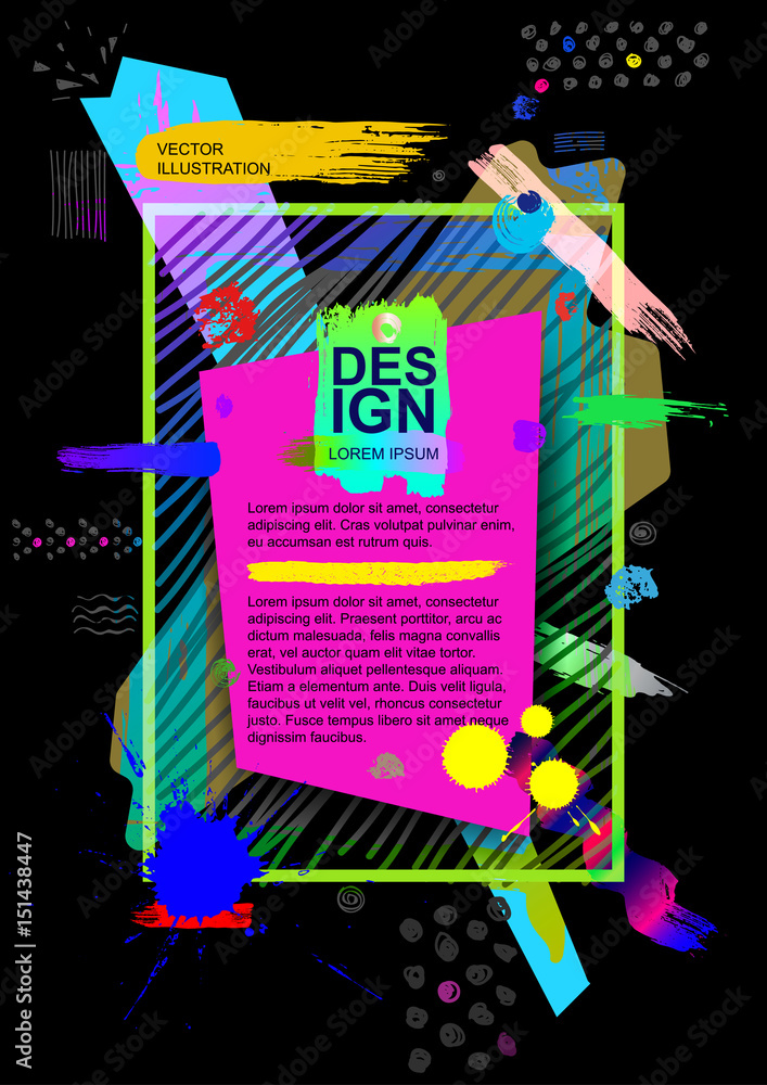 Poster vector frame for text modern art graphics. dynamic frame stylish geometric shape with brushes. eleme