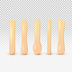 Wooden stick for icecream or medical tongue depressor. Illustration of tongue depressor for medical examination of throat or stick for holding ice cream. Isolated on transparent background