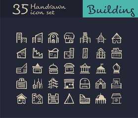 35 Hand drawn Building icon. doodle Building icon. vector illustration.