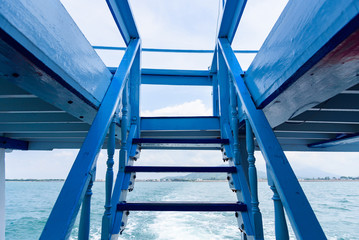 Ladder up the second floor of the passenger boat.