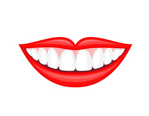 Beautiful smiling mouth with healthy teeth. Dental care concept. Vector illustration isolated on white background.