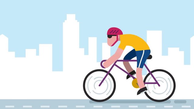 Cycling City / Animation of flat design character cycling on road near city. 

