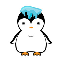 cute penguin with ice on head vector illustration cartoon