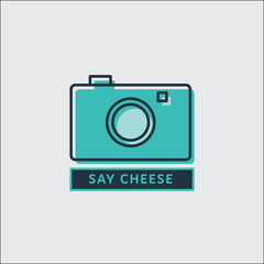 Vector image of camera with text say cheese