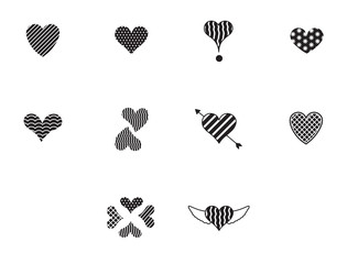 Set of vector icons with various heart shape
