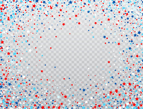 USA celebration confetti stars in national colors for American independence day isolated on background. Vector illustration
