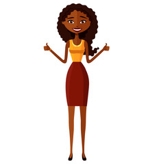 Glad young african american woman showing thumbs up