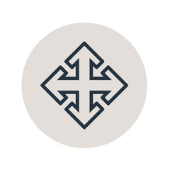 Icono plano flecha lineal varias direcciones en circulo gris