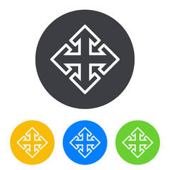 Icono plano flecha lineal varias direcciones en circulo varios colores
