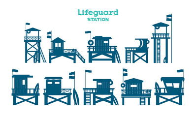 Set of lifeguard tower. - 151446269