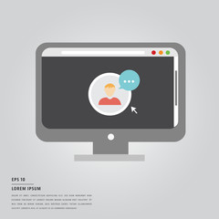 Lorem ipsum text and video calling icon on monitor