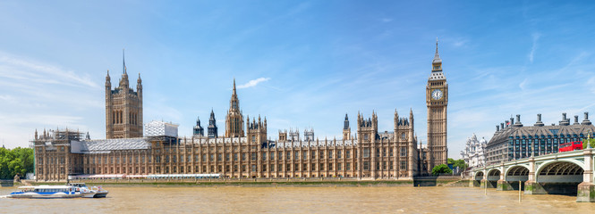 Beautiful panoramic view of Westminster Palace and river Thames, London
