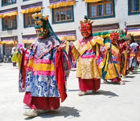 Buddhist monks dancing Cham mystery in Lamayuru, Ladakh, India