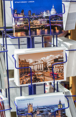 LONDON - MAY 2013: Postcards along city streets. London attracts 30 million tourists annually