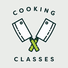 Vector image of knives with text cooking classes