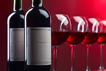 Bottles and glasses of red wine