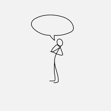 Cartoon icon of sketch stick figure in cute miniature scenes.