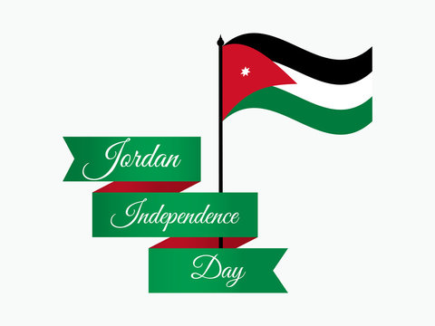 Jordan Independence Day. Ribbon and Jordan flag celebration banner. Vector illustration