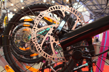 Closeup view of bicycle in showroom