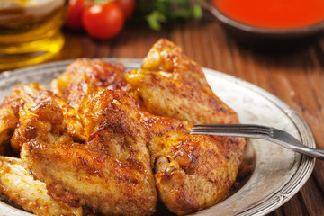 Baked wings, served with dip or baked potatoes.