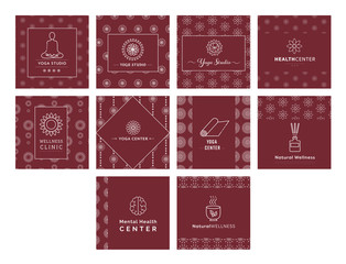 Vector icon set of various yoga and fitness centers
